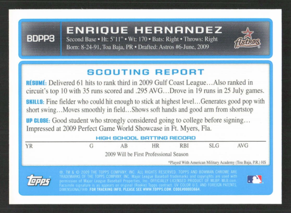 2009 Bowman Draft Picks & Prospects Enrique Hernandez Chrome #BDPP3 1st Card