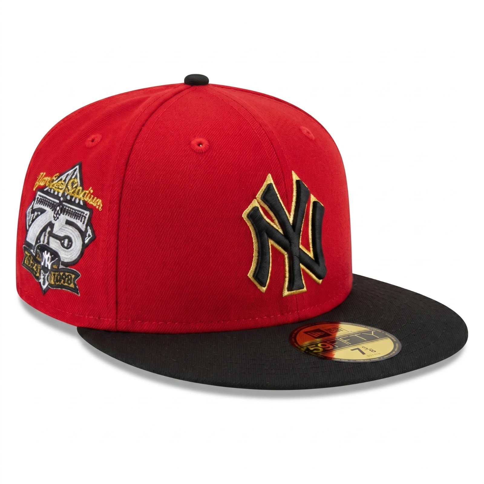 New York Yankees New Era 59FIFTY Fitted Hat Red Black 75th Patch Light Gray UV
