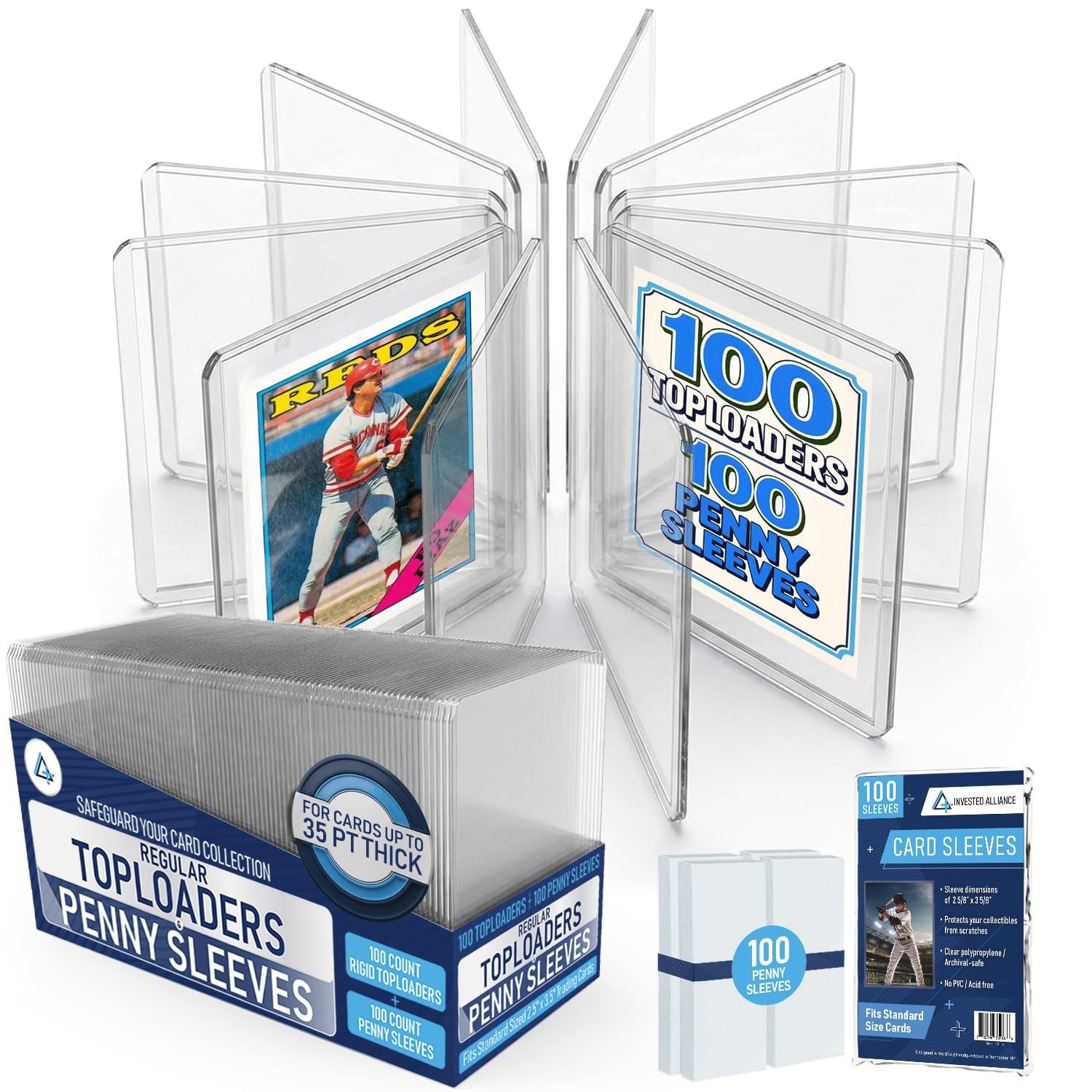 200-Pack Toploaders & Card Sleeves – 100 Crystal-Clear 35PT Top Loaders + 100…