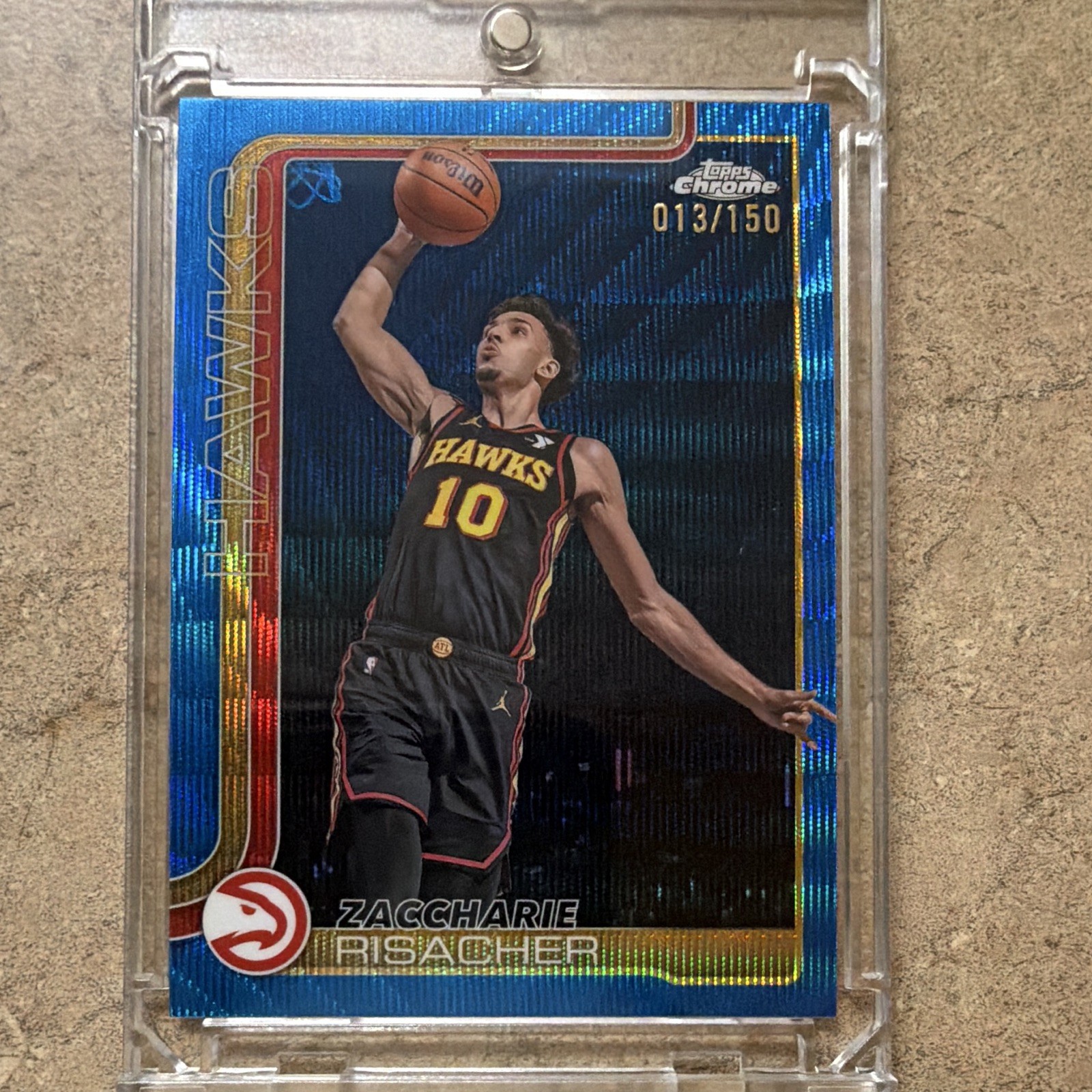 Topps 2024-25 Topps Chrome Zaccharie Risacher Hawks Blue Parallel #2 013/150
