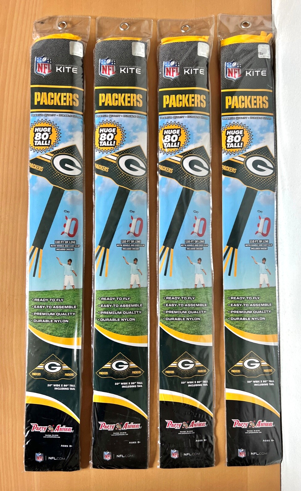 Lot of 4 Party Animal NFL Football Green Bay Packers Kite 50″x80″ Nylon Kites