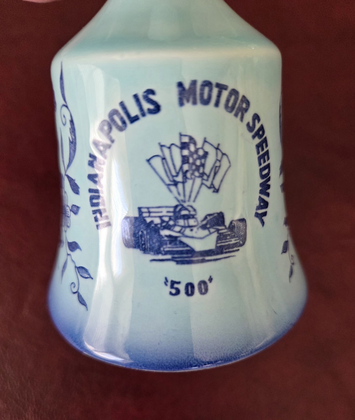 Vintage INDIANAPOLIS MOTOR SPEEDWAY 500 Blue Ceramic Bell Made In Japan 4.5 in