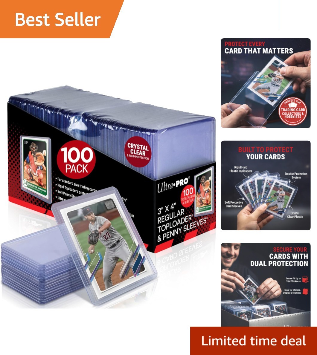 Ultra Clear Toploaders & Sleeves Bundle: 100ct for Standard Size Trading Cards
