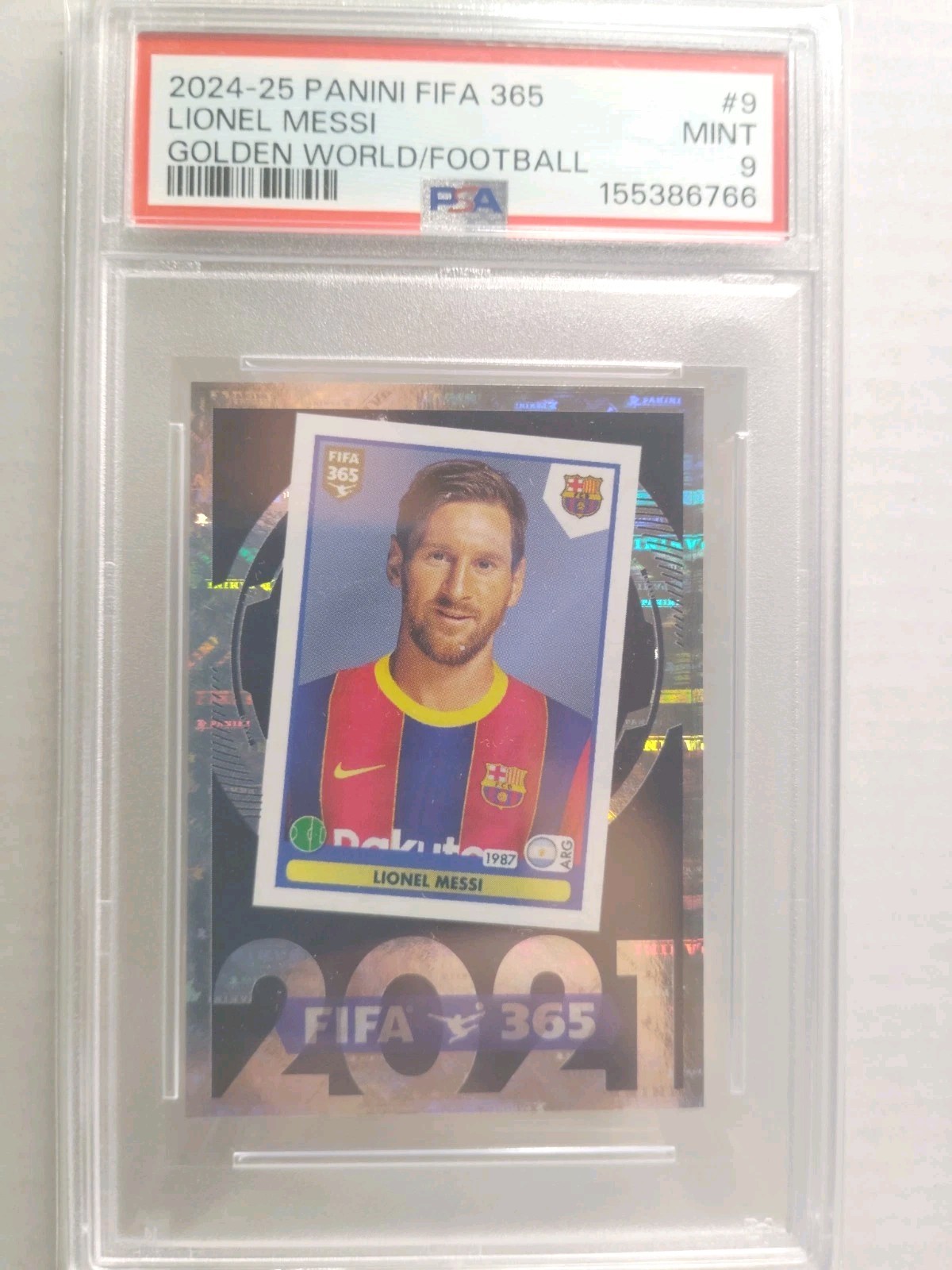 Lionel Messi 2024-25 FIFA 365 Soccer Golden World Soccer #9 PSA 9 POP 4 ARG #1.