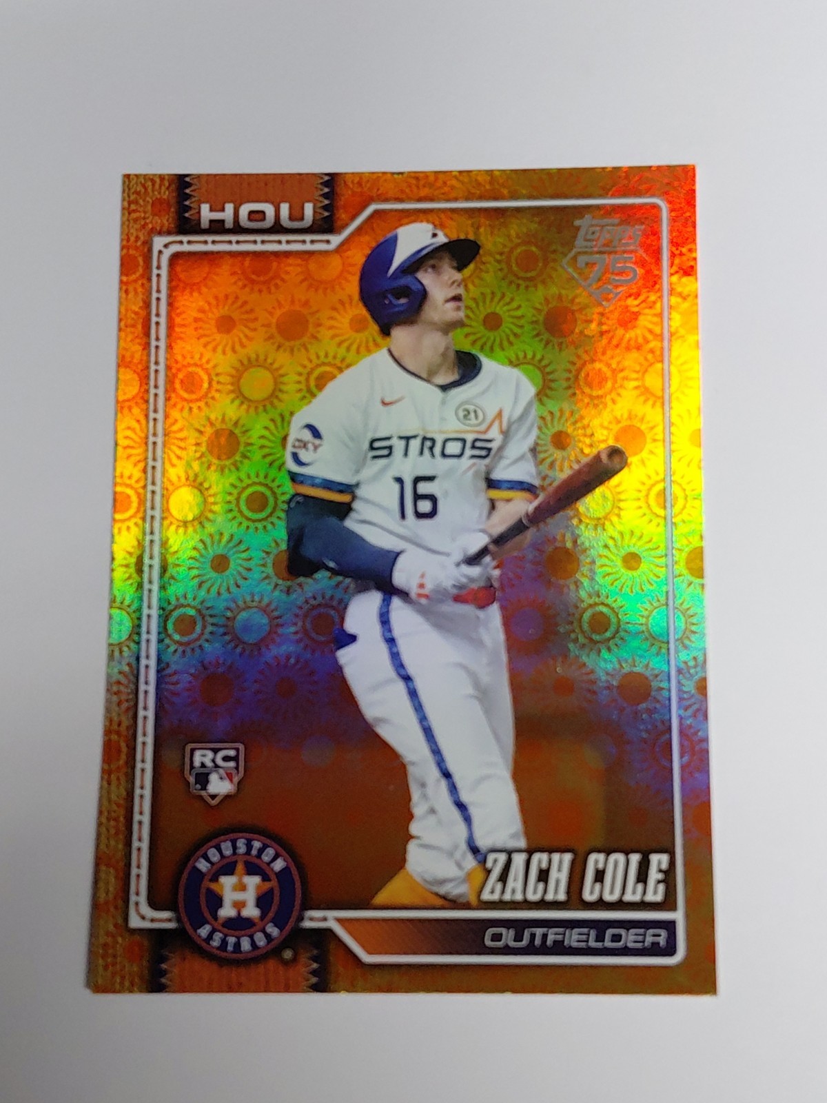 2026 Topps Series 2 Orange “SUN” Holo Foil Parallel #601 Zach Cole, Houston RC