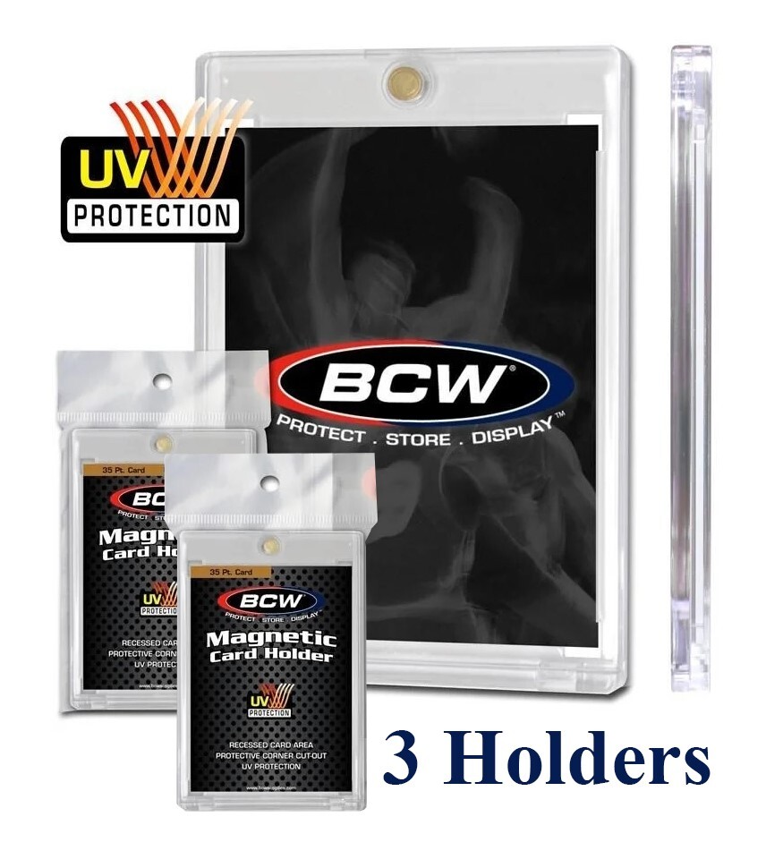 3 BCW Magnetic Card Holder 35 pt Recessed UV Protection 2 1/2 x 3 1/2 Inside New