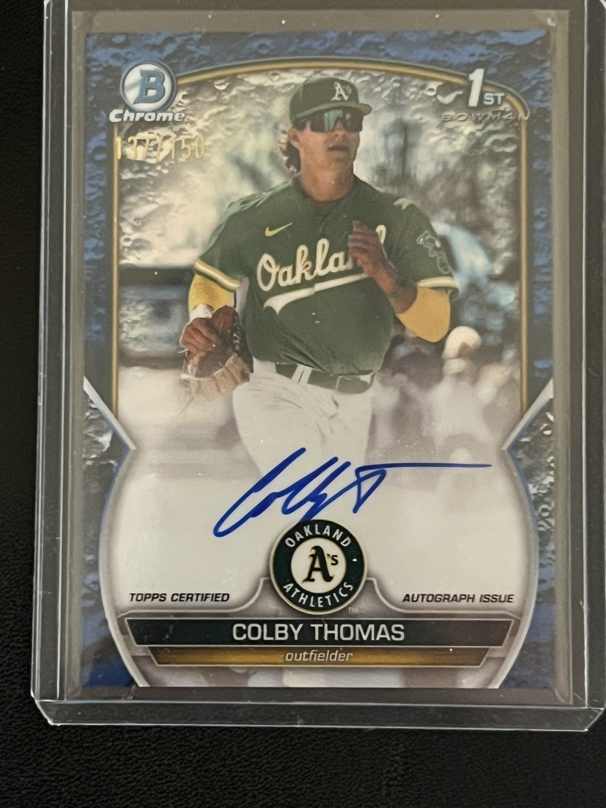 🔥 2023 Bowman Chrome Colby Thomas 1st Blue Refractor Auto /150 #CPA-CT A’s