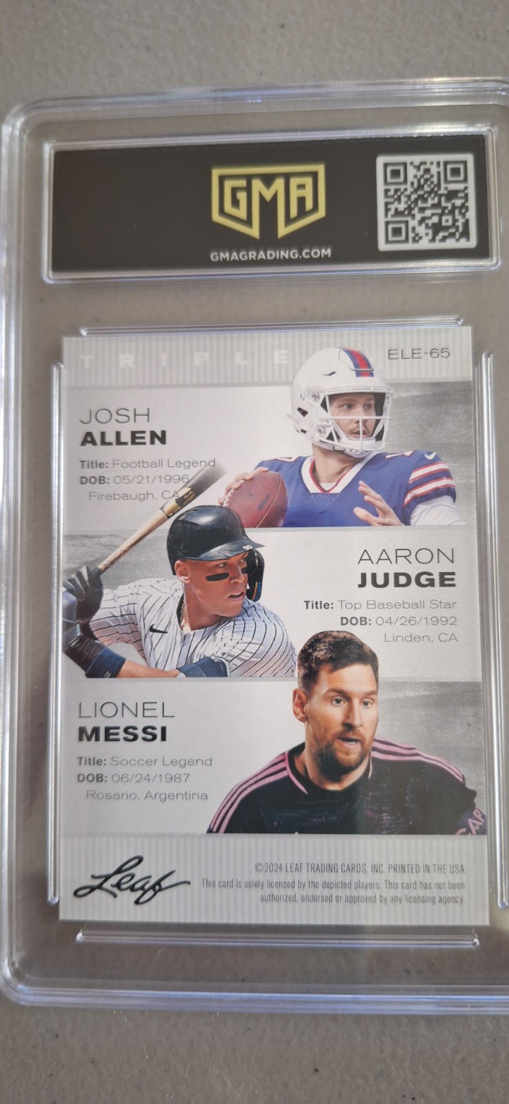 2024 Leaf Exclusive Legends Edition Allen/Judge/Messi #ele65 GMA Gem Mt 10