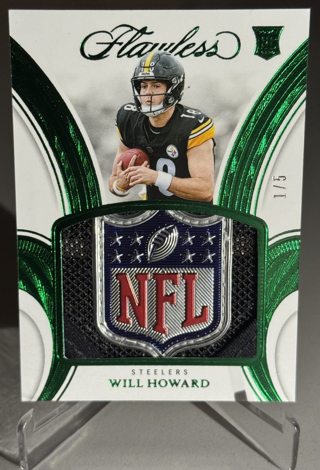 2025 Panini Flawless – Will Howard – Rookie Patches- Emerald- NFL Shield! – 1/5!
