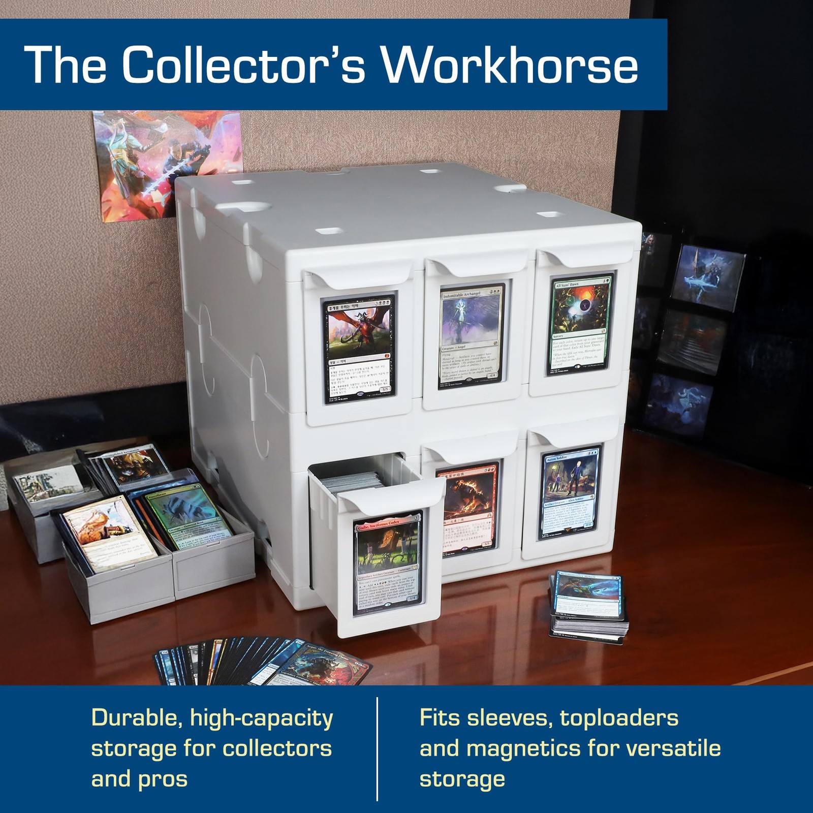 6 Drawer Card Catalog – White | Stackable Trading Card Organizer Box | Holds …