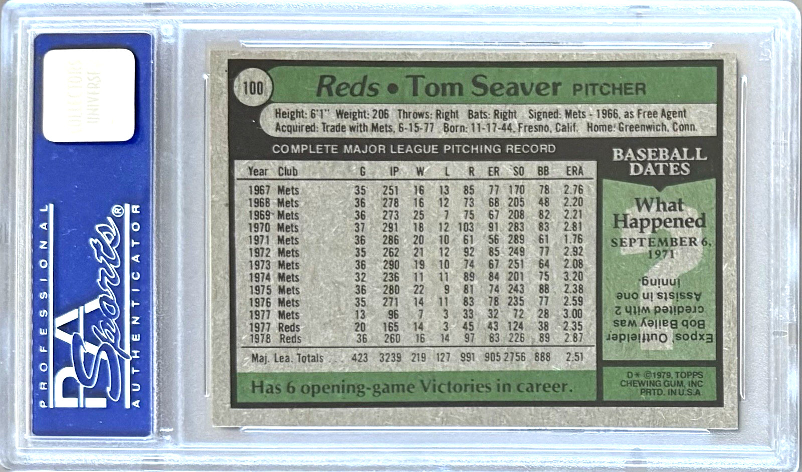 1979 TOPPS #100 TOM SEAVER HOF PSA 8 NM-MT REDS