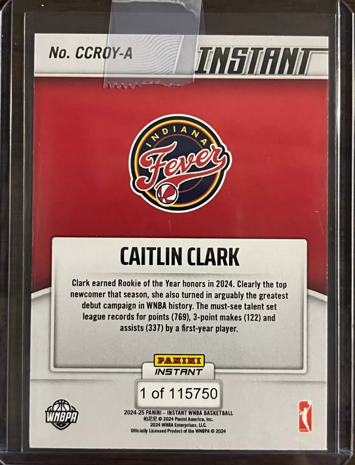 2024 Panini Instant #CCROY Caitlin Clark RC Card WNBA Rookie of the Year IN-HAND