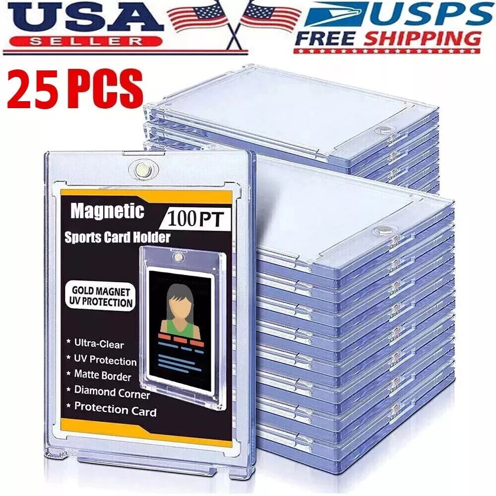 25Pcs Magnetic Trading Sport Card Holder 100PT One-Touch UV Protection Card Case