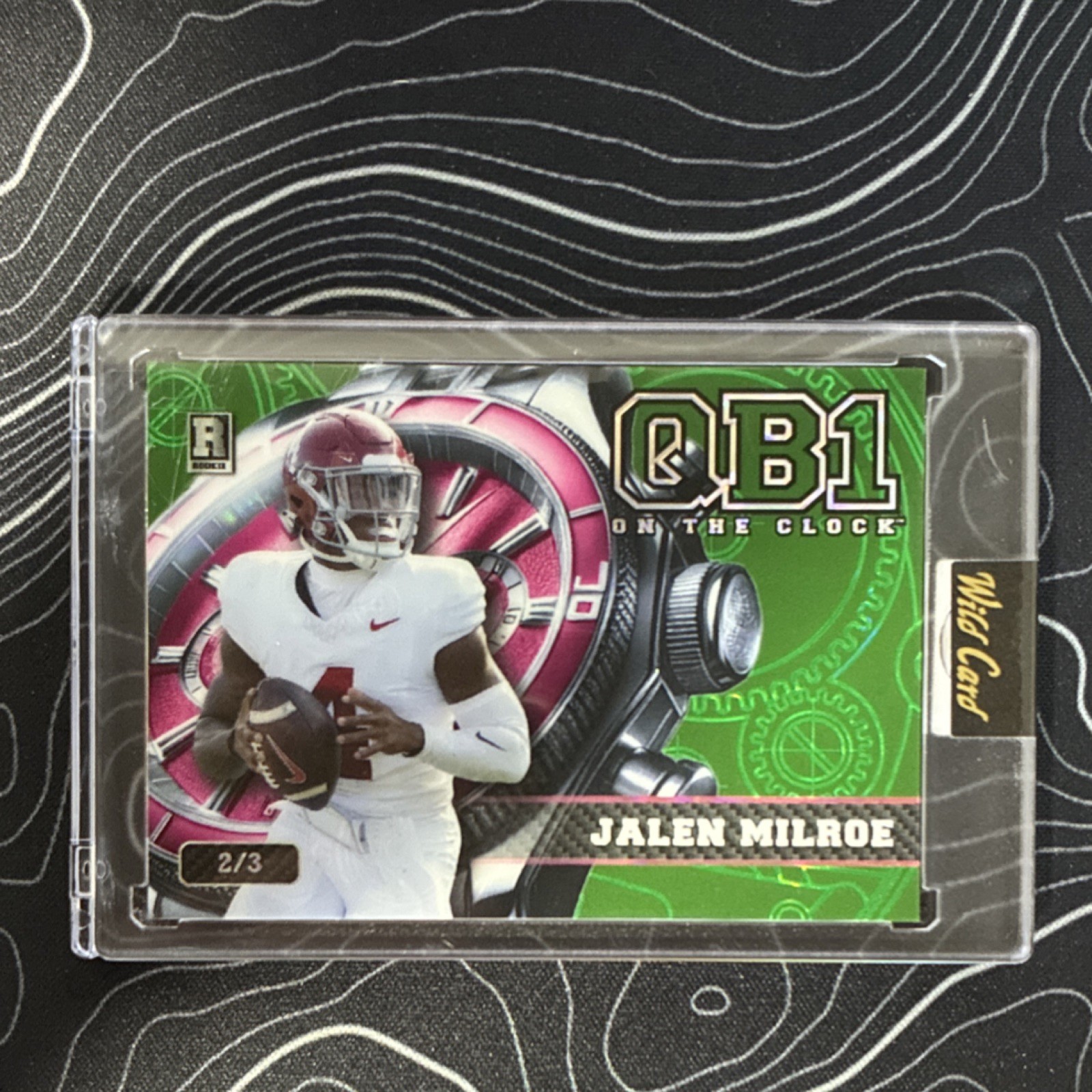 Jalen Milroe 2024 Wild Card QB1 On the Clock Green Rookie RC 2/3 OCW-GN-JM3