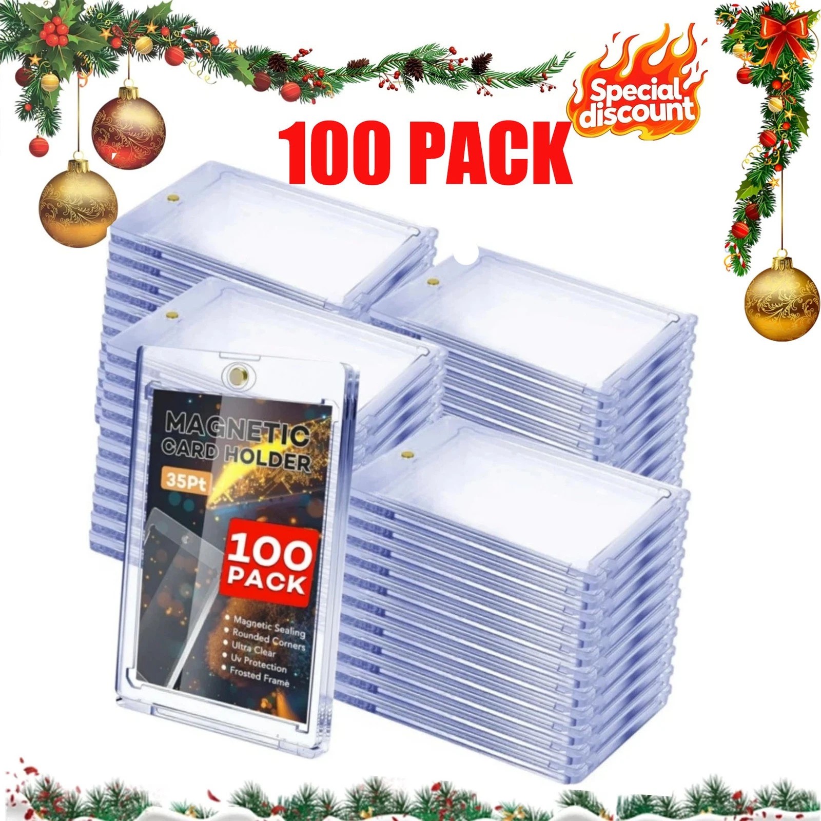 100 Pack Magnetic Trading Sports Card Holder 35pt One-Touch Hard UV Protection,A