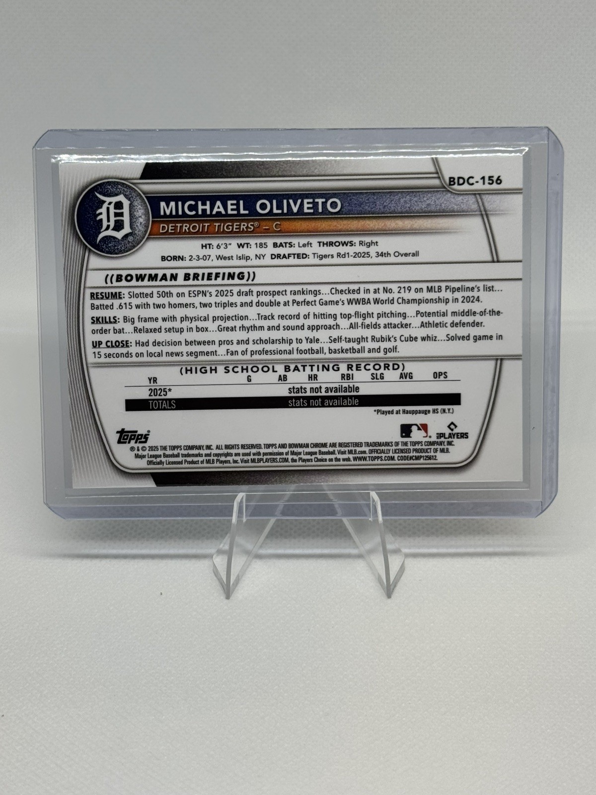 2025 Bowman Chrome Draft Sapphire Edition – Michael Oliveto #BDC-156 (RC)
