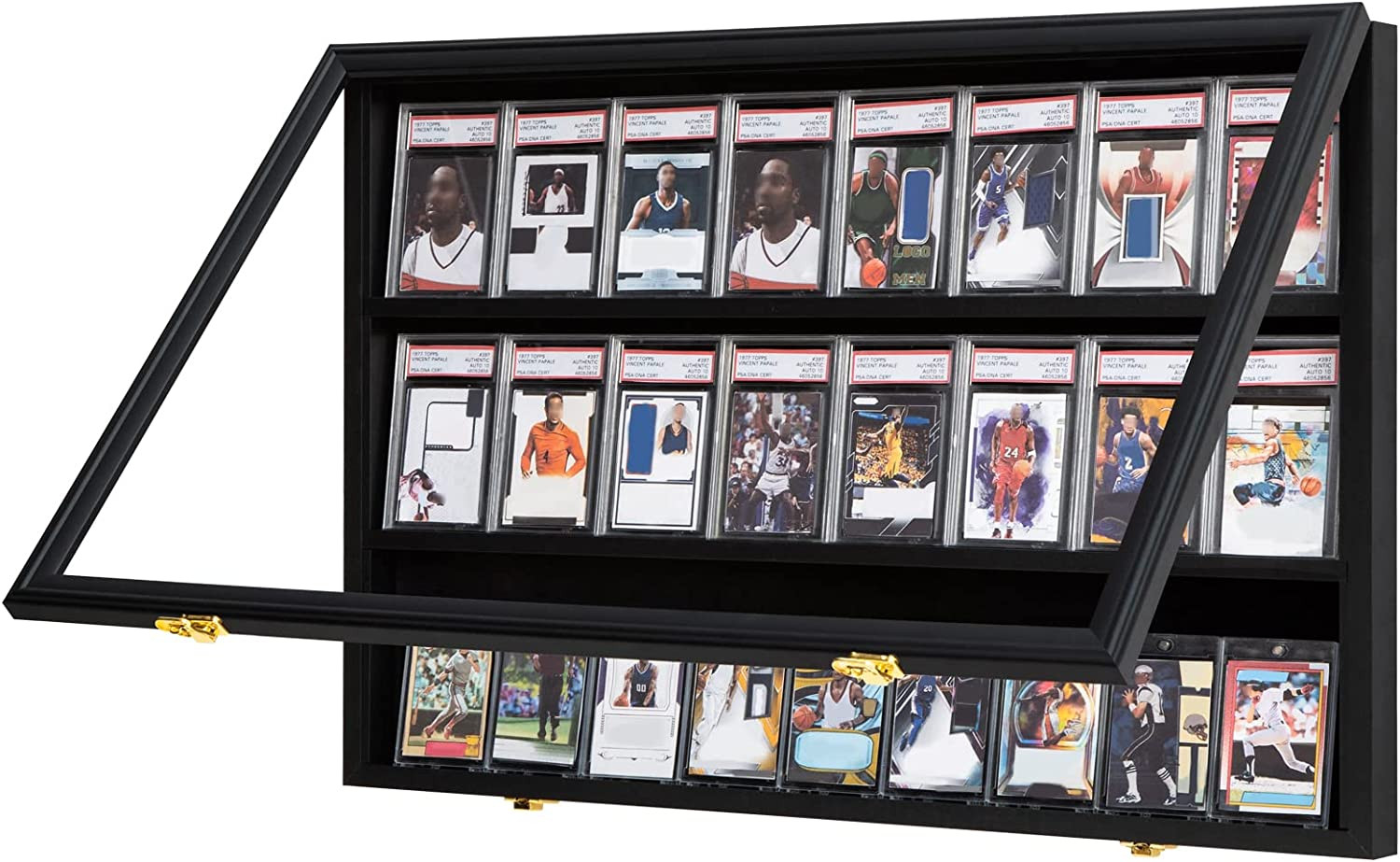Baseball Card Display Case 24 Graded Sport Card Display Case Wall Mount with Cle