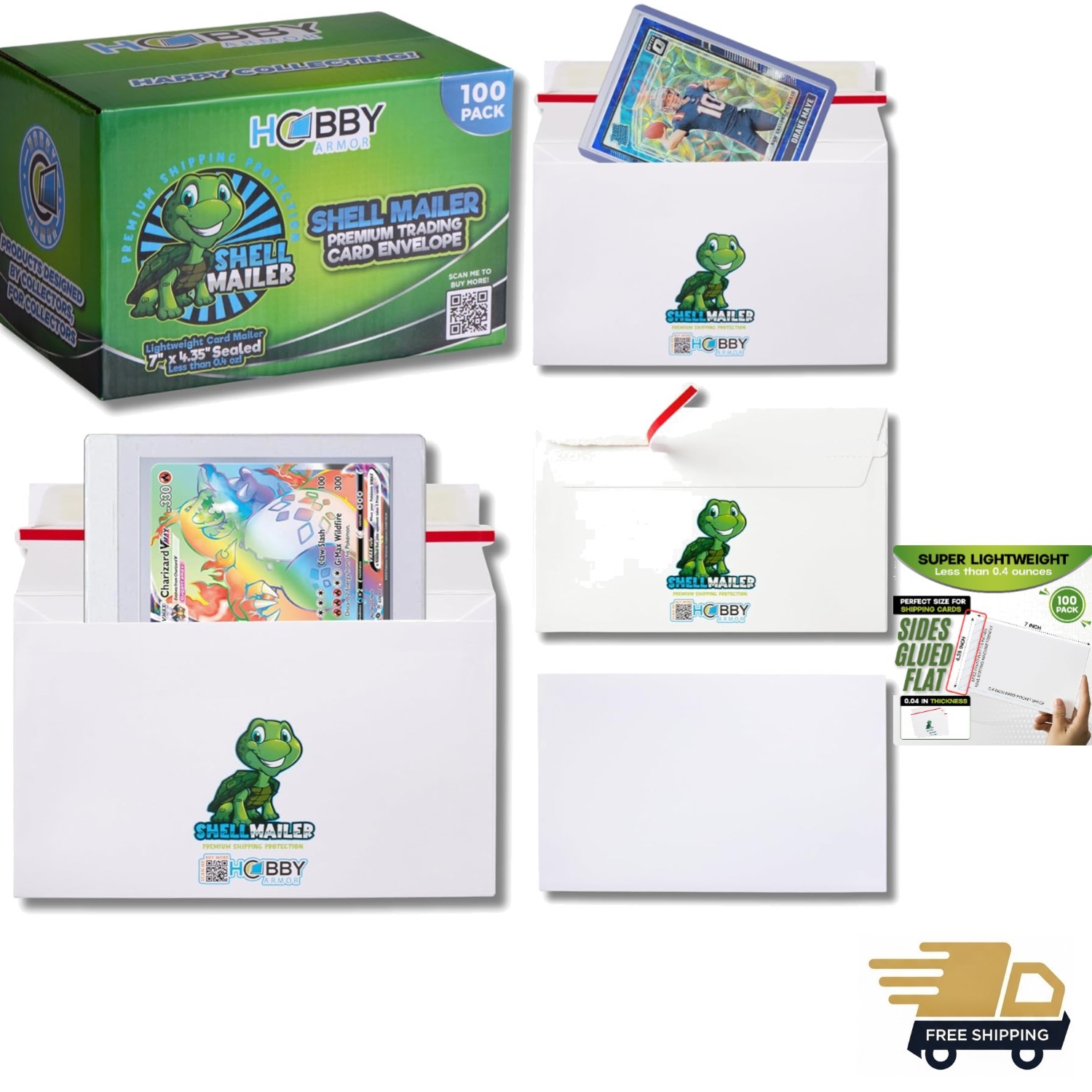 Trading Card Mailers 7×4.35in Cardboard Envelopes Self-Seal Pack of 100