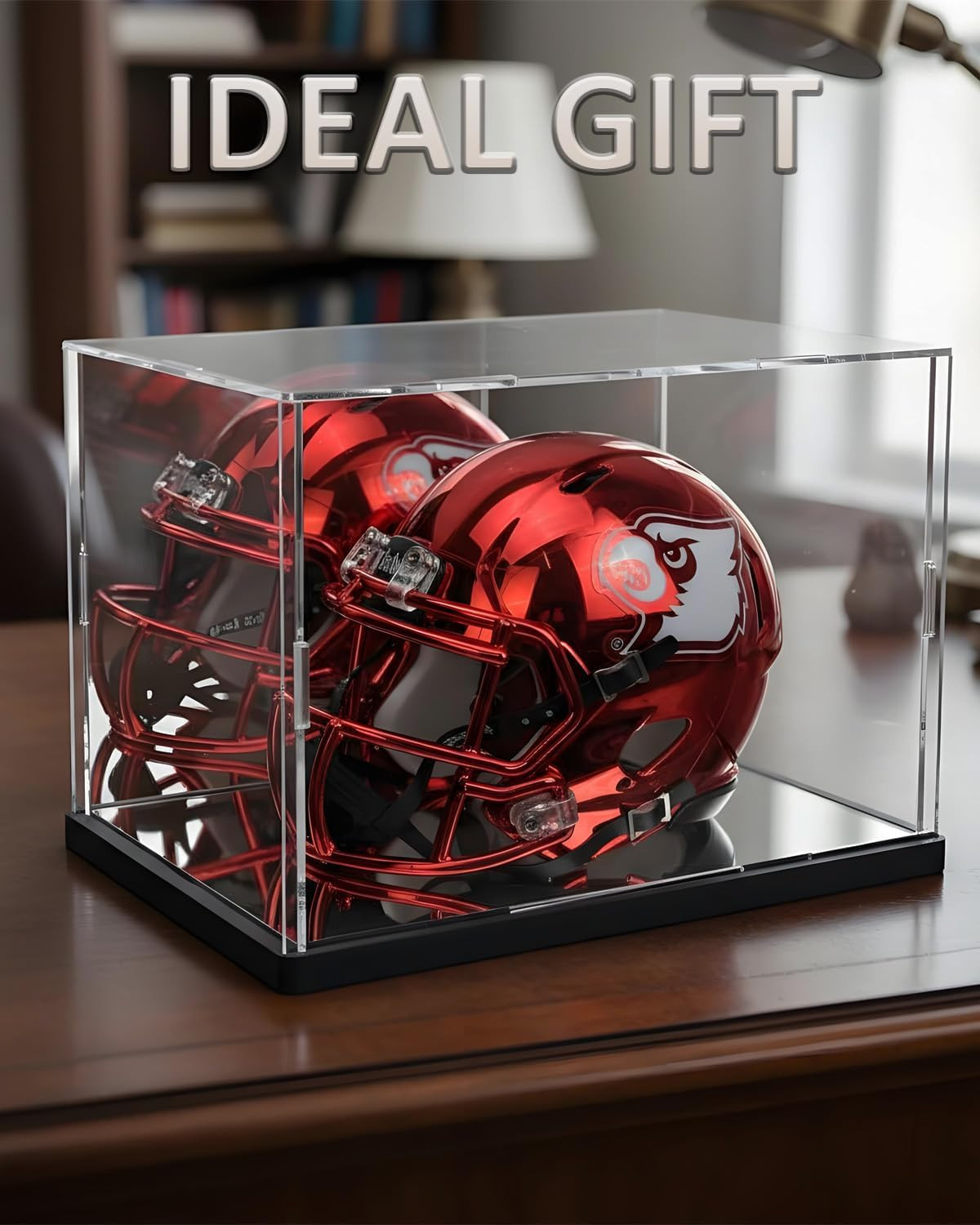 Mini Helmet Display Case with UV Protection & Mirror Back | Clear Acrylic Showca