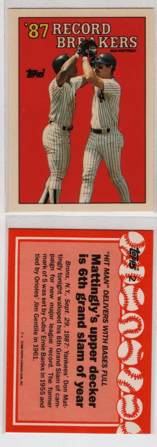 1988 Topps Collectors Edition/Tiffany Don Mattingly Record Breakers~FREE S&H