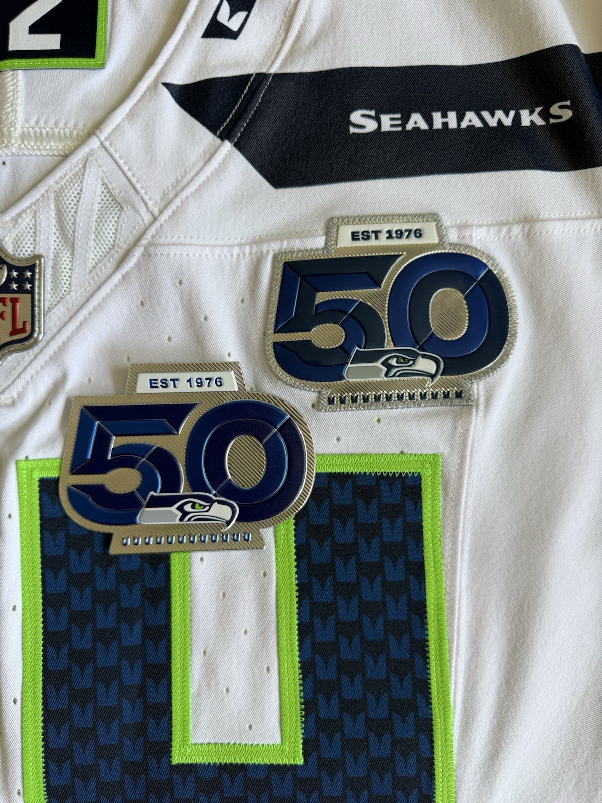 Seattle Seahawks 50th Anniversary Patch Chrome Metallic Iron-On Patch