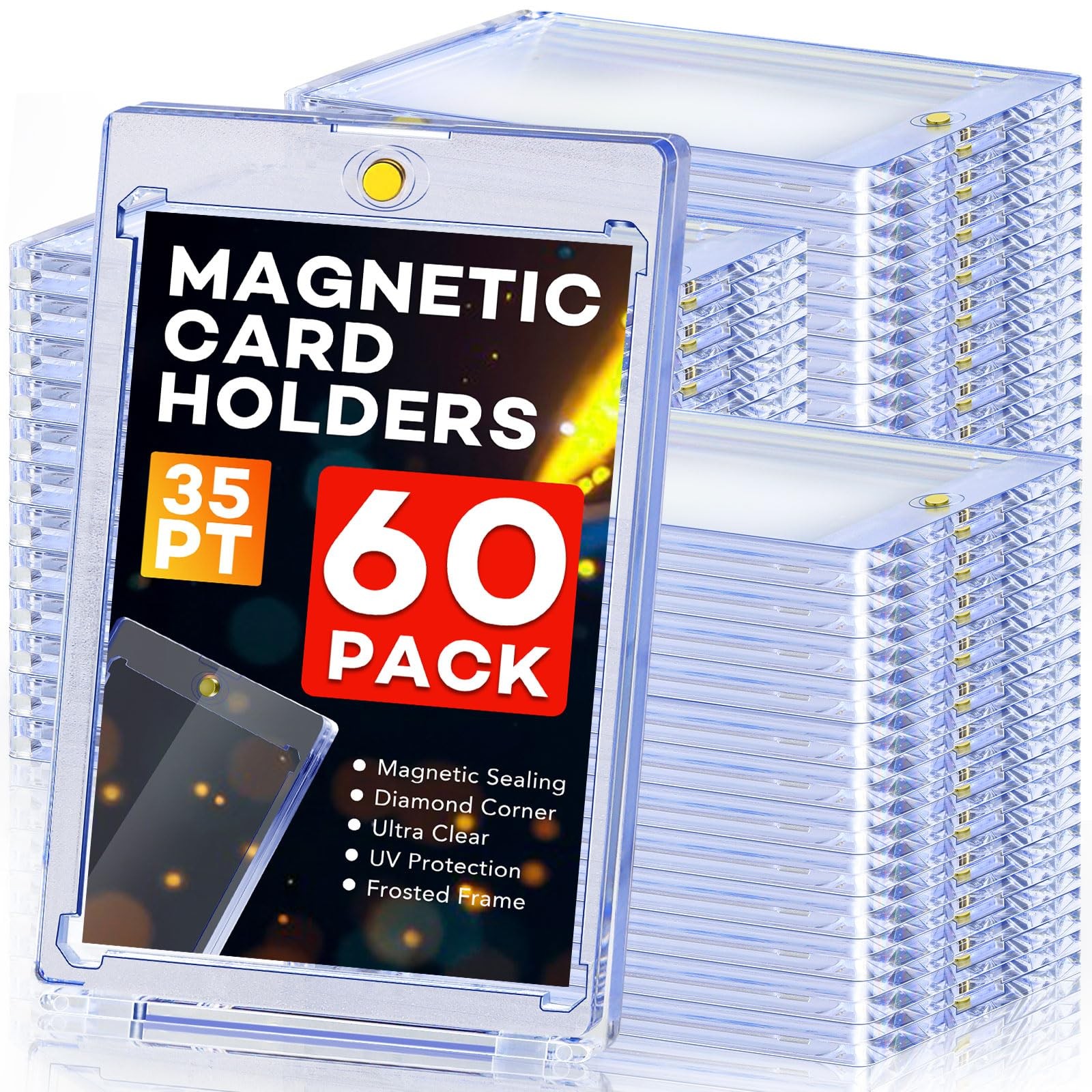 60ct Magnetic Card Holders, 35pt One Touch Card Holder, U-V Protection Hard P…
