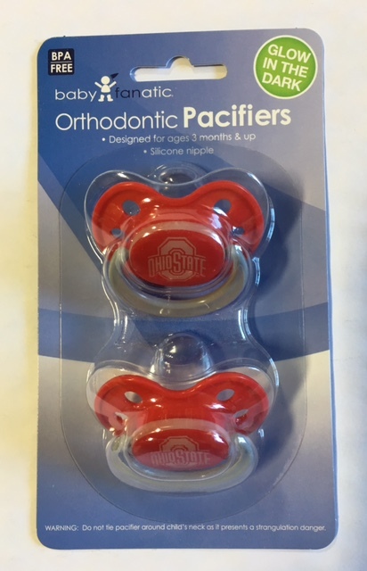 Ohio State Buckeyes GLOW IN THE DARK Baby Infant Pacifiers NEW 2 Pack Gift