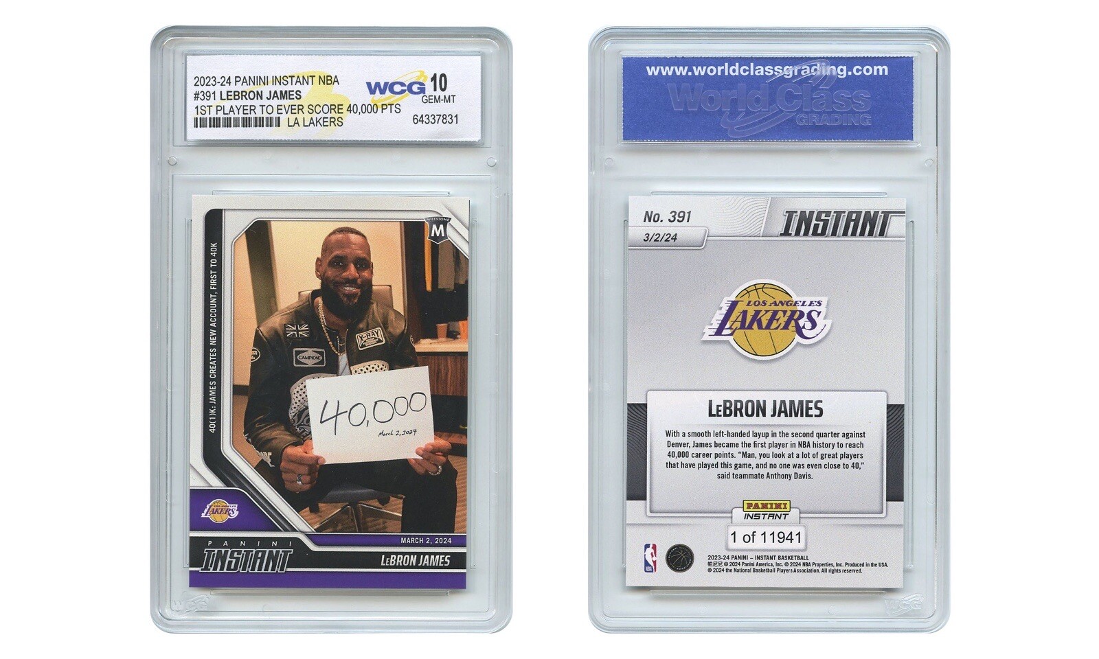 2023-24 Panini Instant NBA LeBRON JAMES #391 Historic 40,000 PTS – GEM-MINT 10