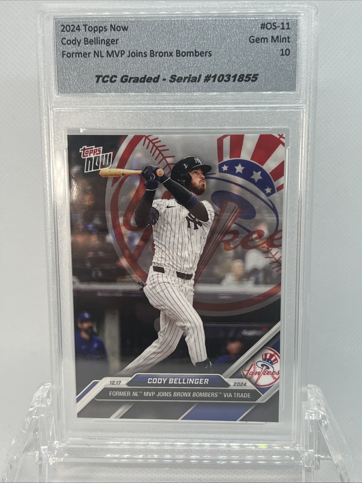 2024 Topps Now Cody Bellinger Joins Bronx Bombers TCC Graded Gem 10
