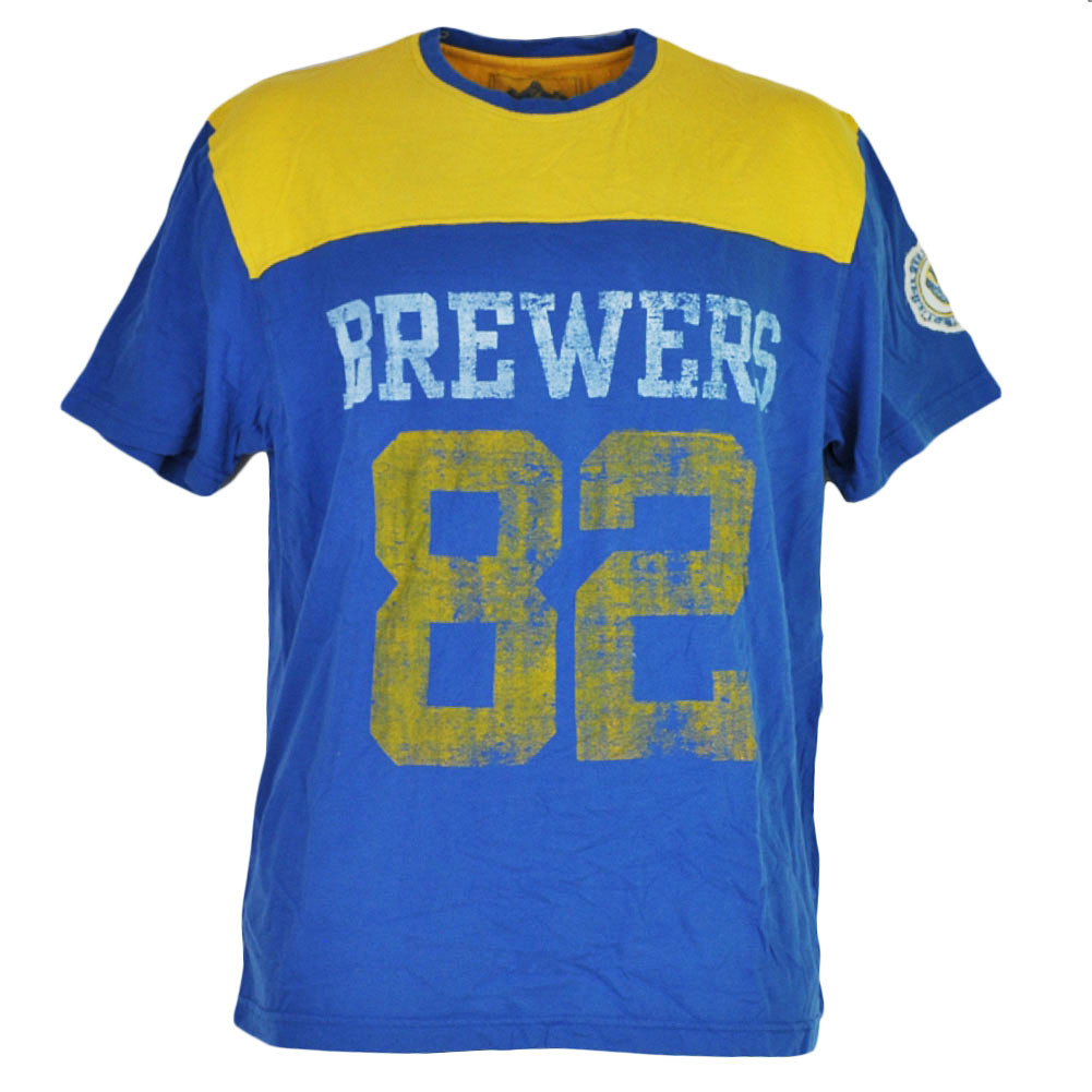 MLB Milwaukee Brewers Blue Distressed 82 Short Sleeve Tshirt Tee Mens Adult