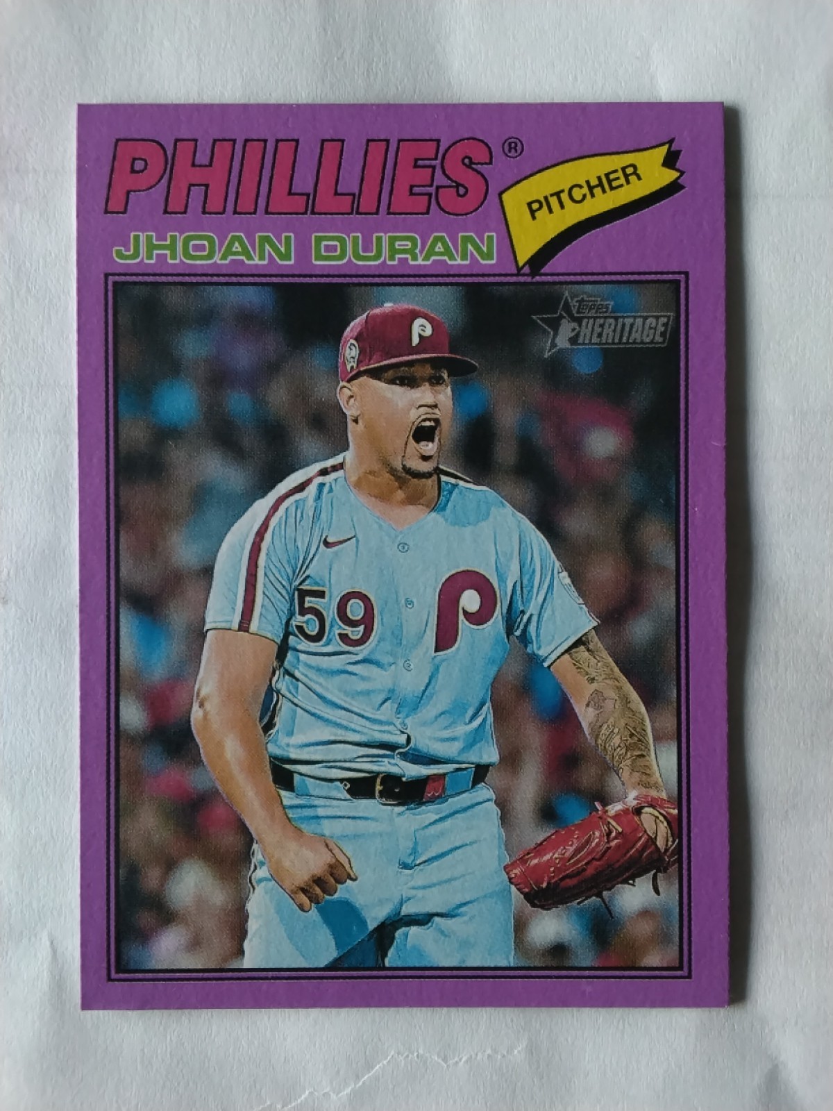 2026 Topps Heritage Baseball Purple SP Card #14 Jhoan Duran Phillies “READ”