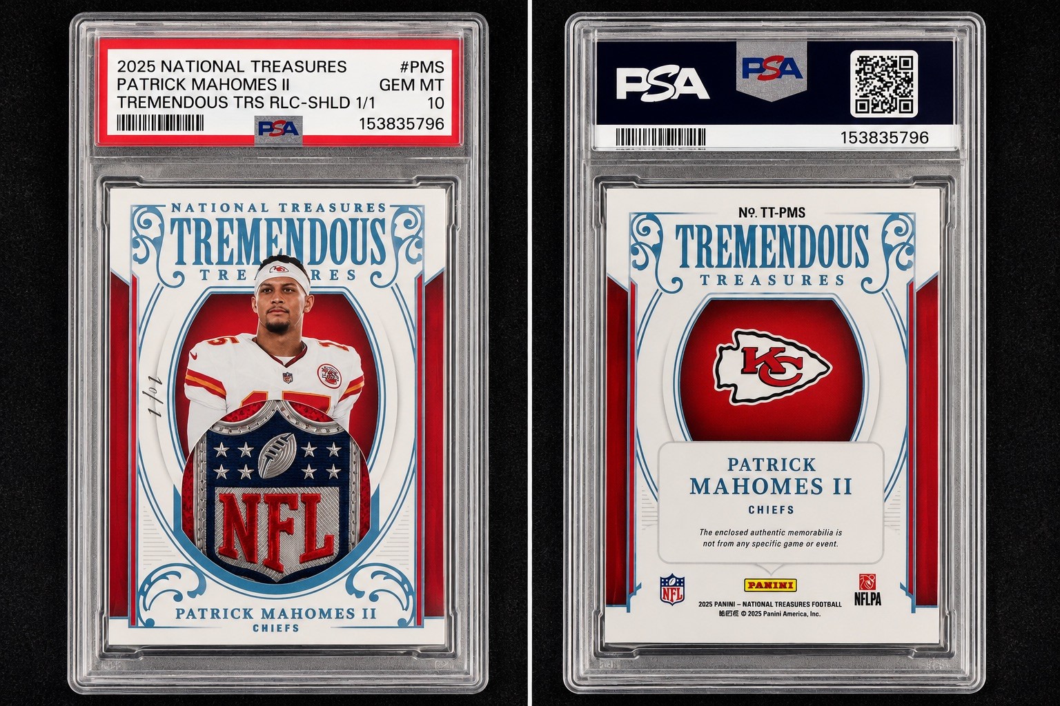2025 National Treasures Patrick Mahomes NFL Shield 1/1 PSA 10 GEM MINT