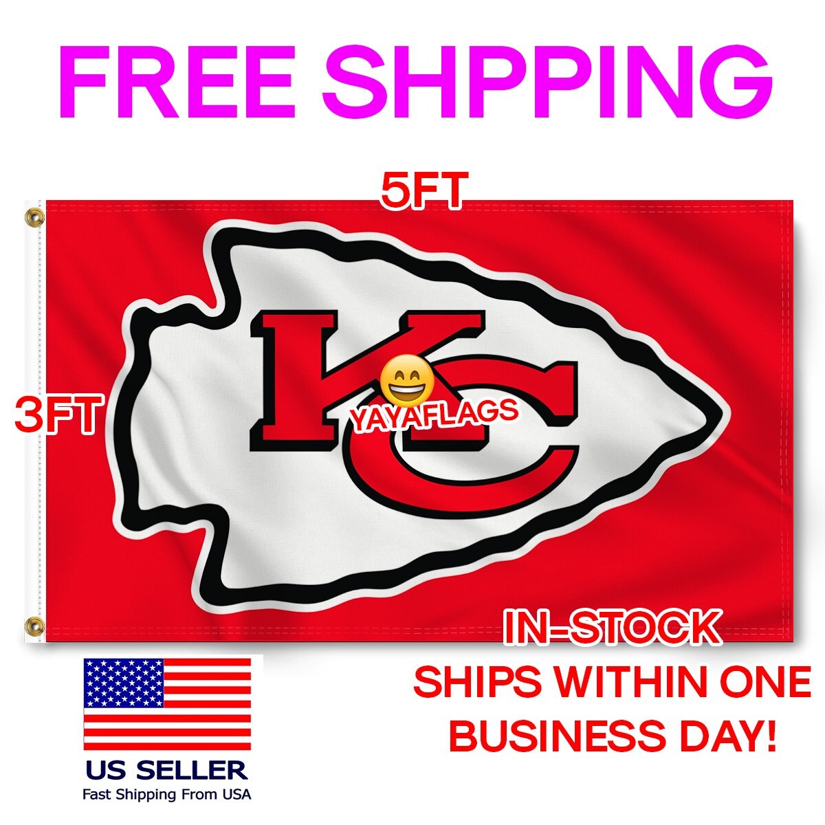 Kansas City Chiefs 3×5 Foot Banner Flag Football FREE SHIPPING