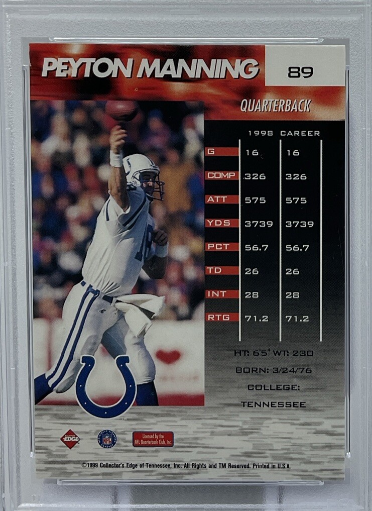 Peyton Manning PSA 9 -1999 Collectors Edge Fury Gold Ingot -Colts, Broncos, Vols