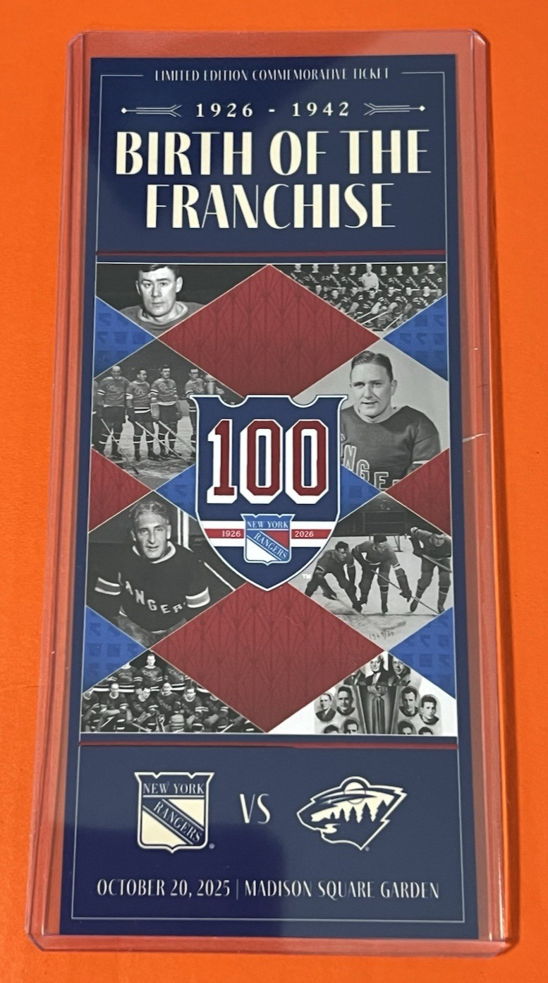 New York Rangers Birth of the Franchise Limited Edition Commemorative Ticket
