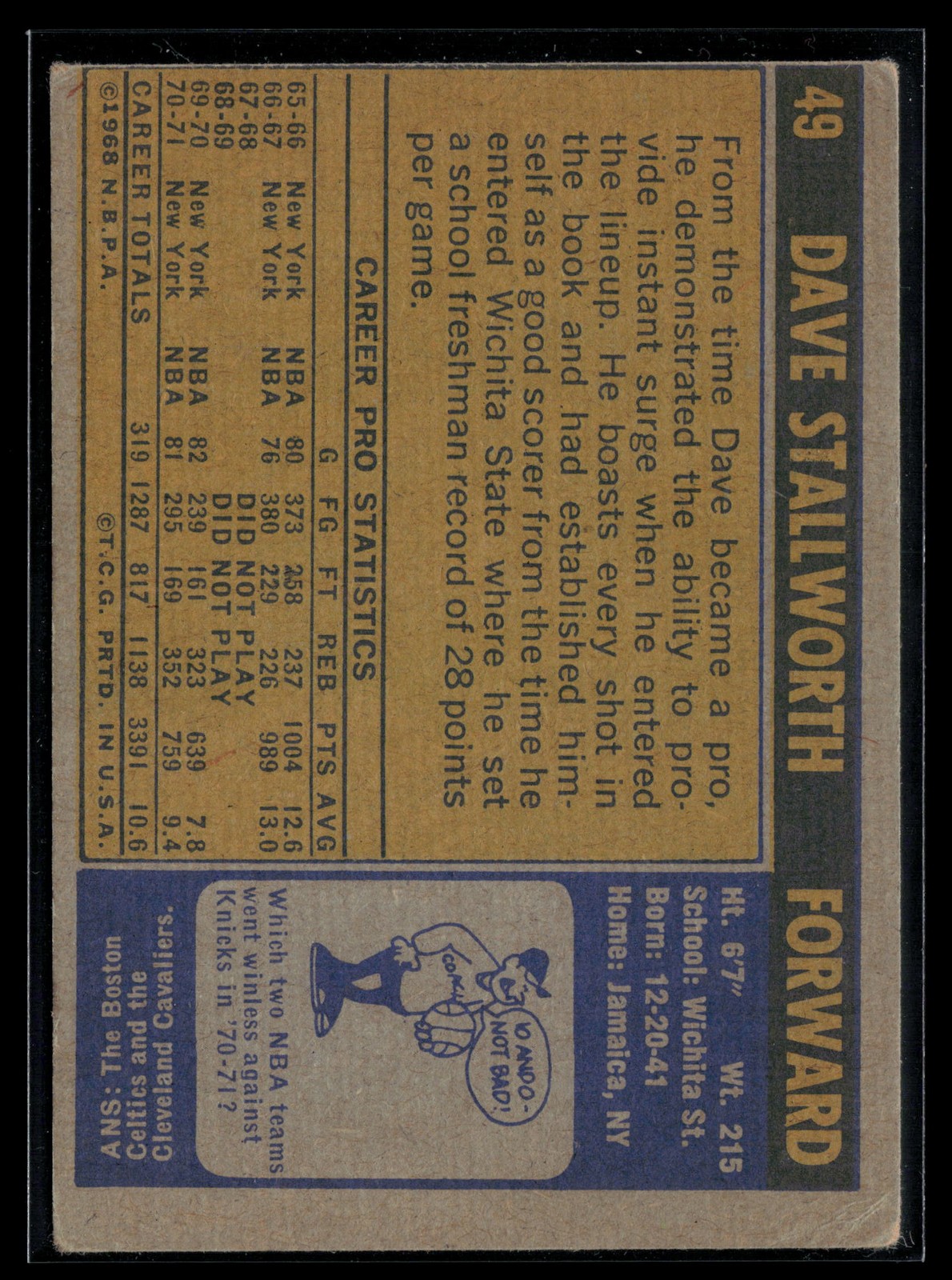 Dave Stallworth 1971-72 Topps #49