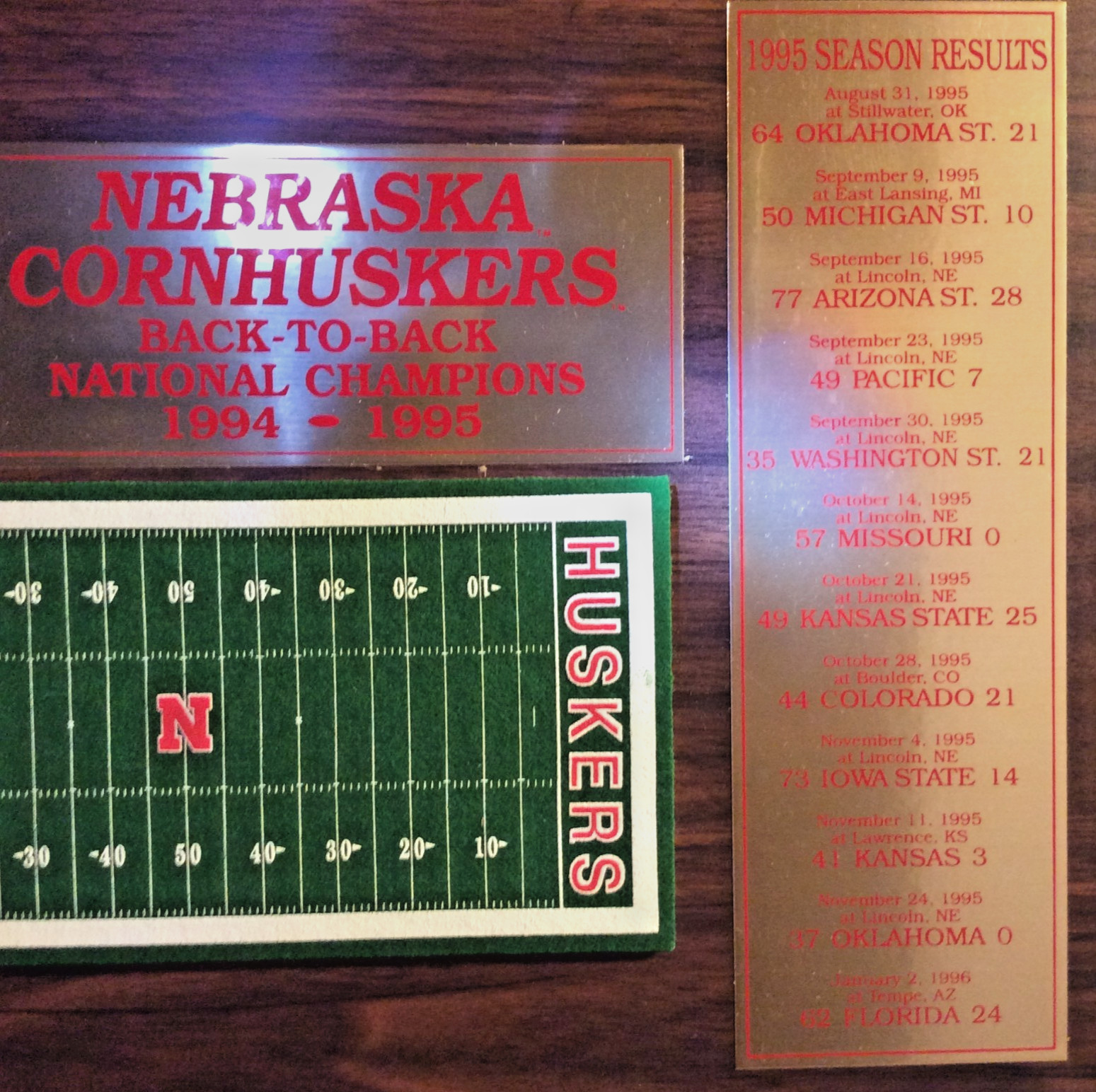 NEBRASKA CORNHUSKERS BACK TO BACK NATIONAL CHAMPIONS 1994=1995 PLAQUE $129..99