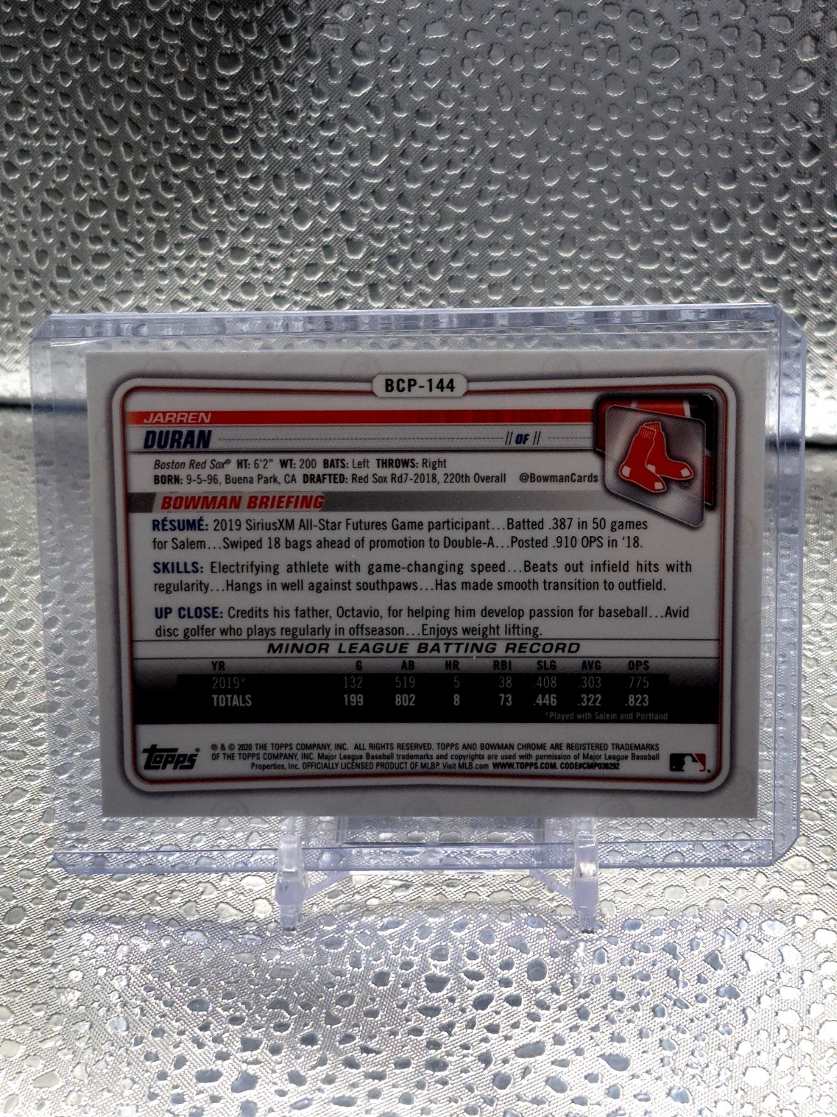 2020 Bowman Chrome Prospects #BCP-144 Jarren Duran – Boston Red Sox 1st RC