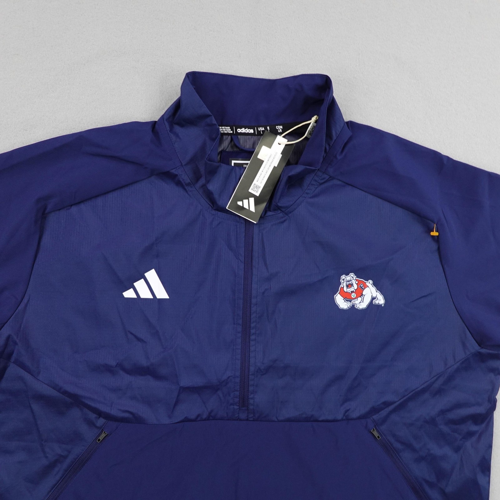 Fresno State Bulldogs Jacket Men Large Blue Adidas Sideline 1/4 Zp Windshirt NEW