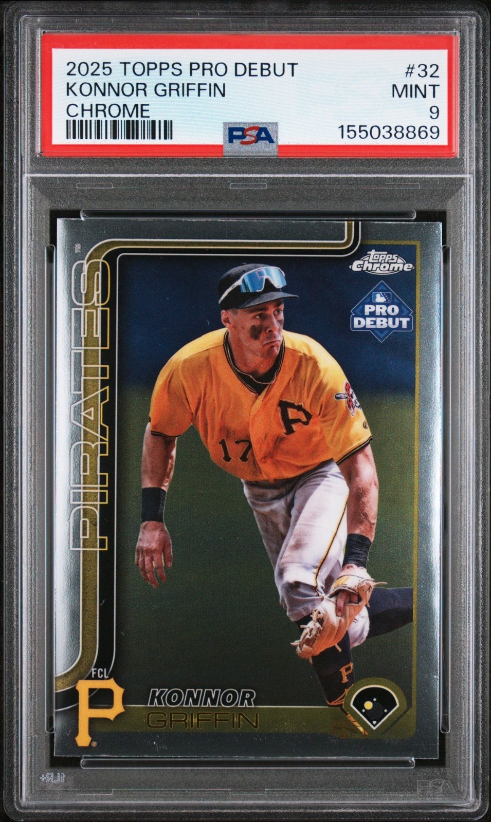 2025 Topps Pro Debut Konnor Griffin ROOKIE RC #32, CHROME PARALLEL, PSA 9