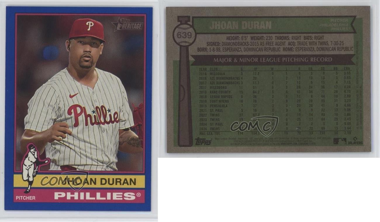 2025 Topps Heritage High Number Dark Blue Bordered Jhoan Duran #639 14dq