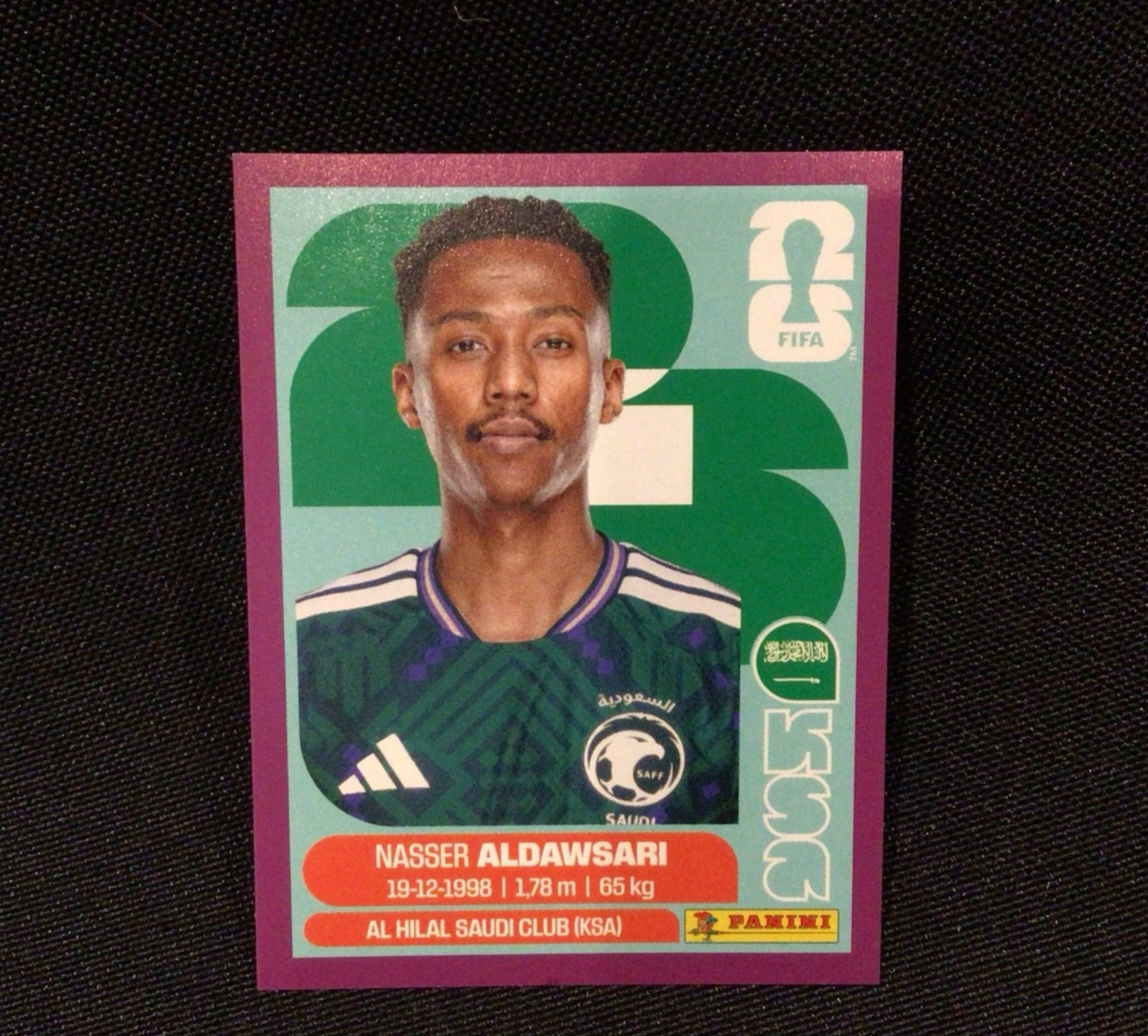 2026 Panini World Cup NASSER ALDAWSARI Purple Border Parallel Sticker KSA12