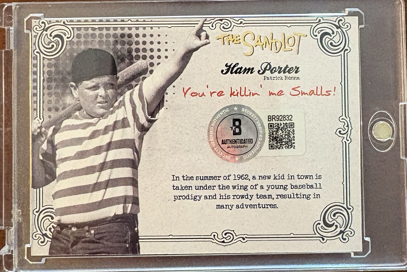 Patrick “Ham” Renna The Sandlot Custom Cut Autographed Card Beckett