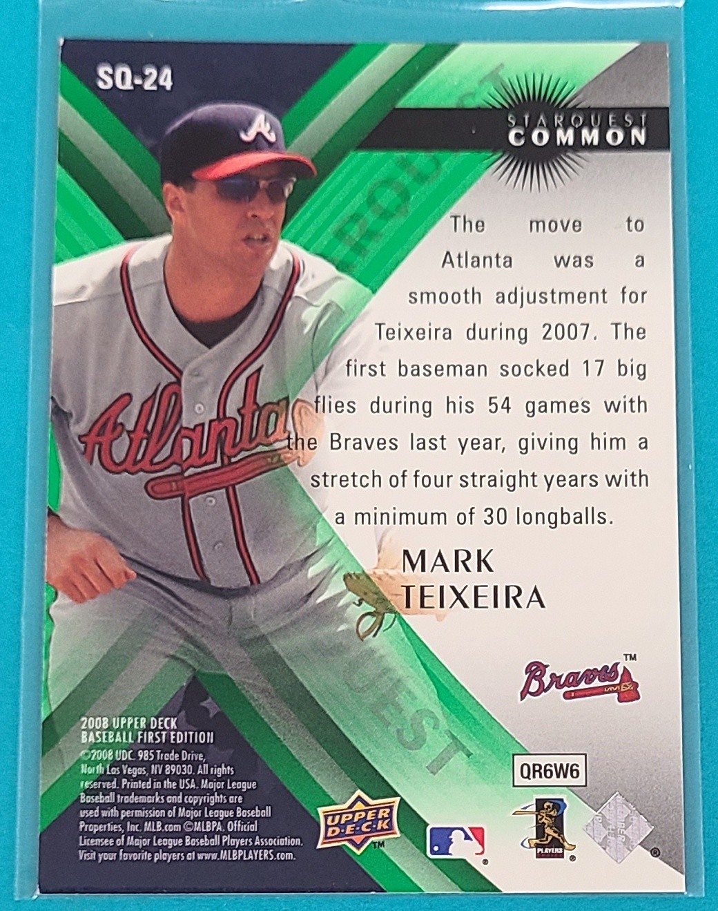 2008 Upper Deck StarQuest Green #SQ-24 Mark Teixeira Atlanta Braves Card E7