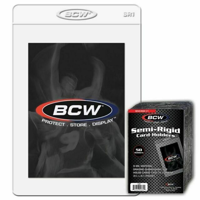 (50) BCW SEMI RIGID CARD HOLDER # 1 – PSA BGS SGC GRADING SUBMISSION SIZE SLEEVE