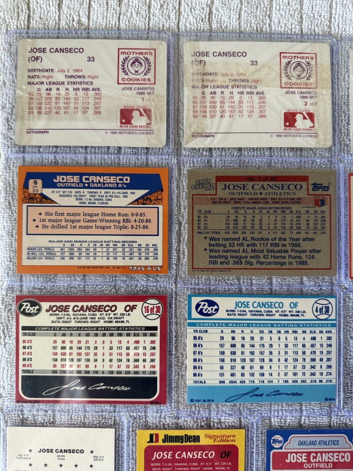 Lot Of 22 Jose Canseco Promo/Collectors Edition Insert Baseball Cards