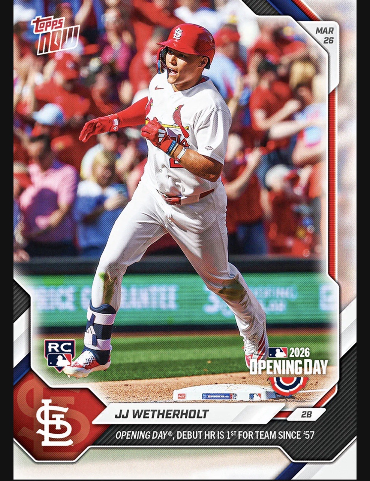 2026 JJ Wetherholt RC Opening Day 1st HR Debut MLB Topps NOW Card 8 Rookie