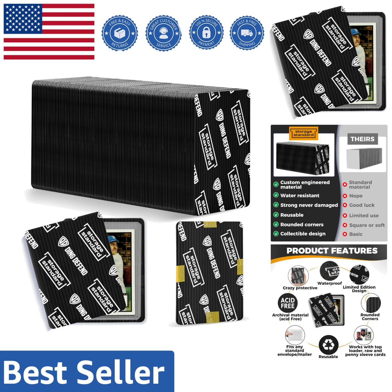 Ding Defend 110-Pack Trading Card Protectors – Lightweight, 3.5 x 4.5 Inch Black