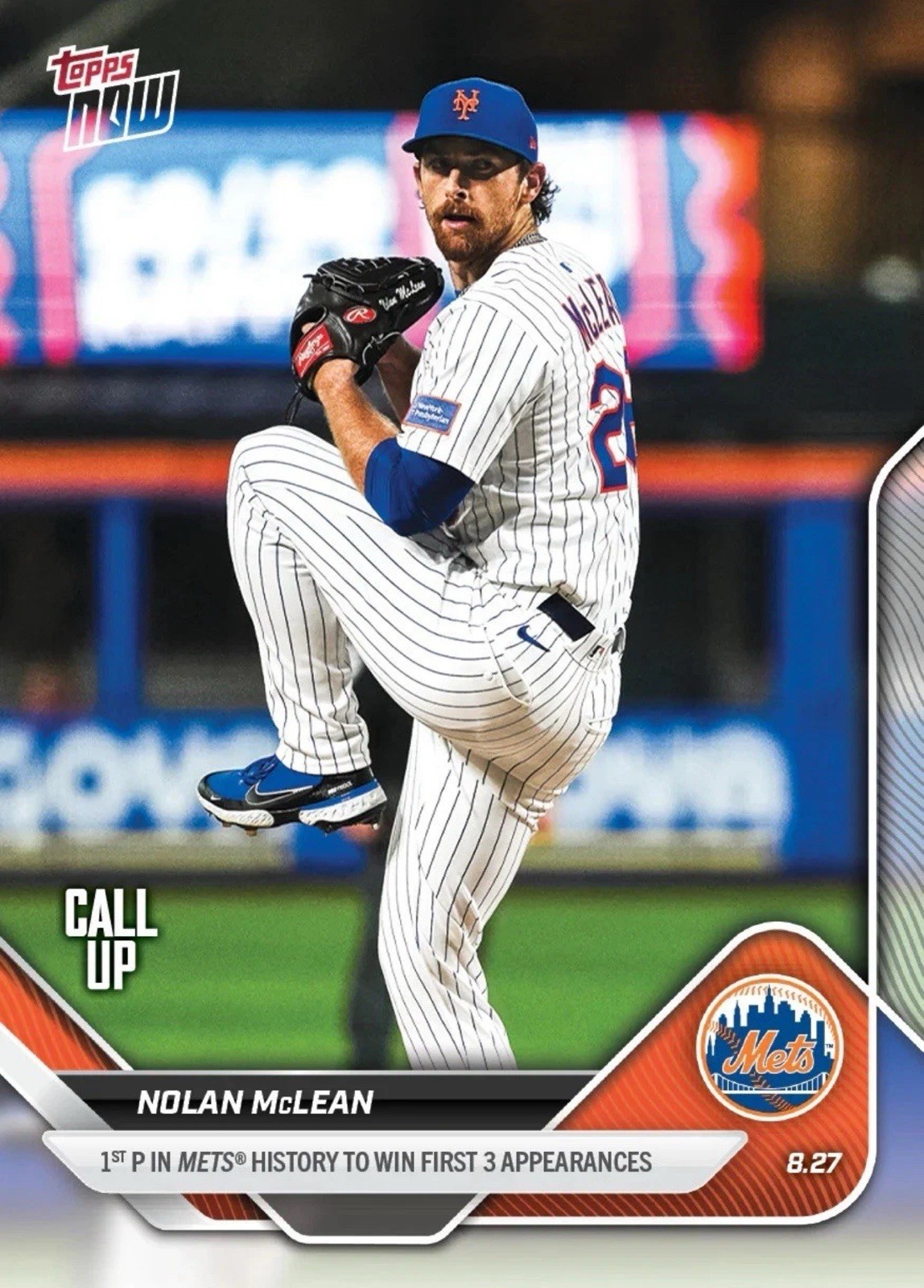 Nolan McLean Call Up RC 1st 3 Wins – 2025 MLB Topps NOW – Card 616 Presale
