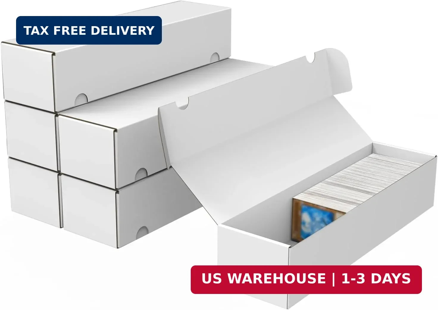 Trading Card Storage Box, 6-Pack 1100 Count White Corrugated Cardboard Bulk Spor